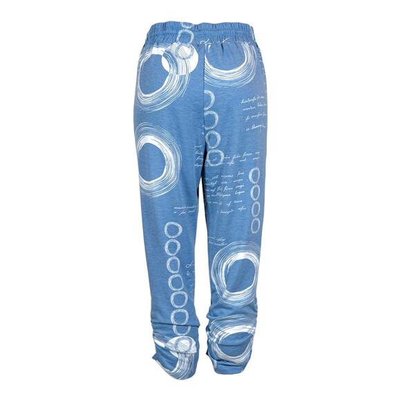 Womens Blue Capri Pull On Pants Size L Script Print NWT Artex Fashions - Picture 4 of 10